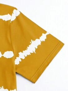 Maweii 大码休闲黄色服装套装，女士大码扎染条纹短袖圆领 T 恤和短裤服装两件套