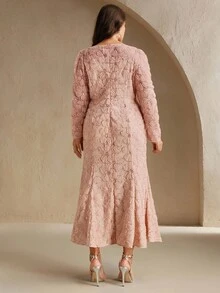 Anewsta Váy hoa đính cườm ren ôm sát cỡ lớn dành cho nữ, màu hồng, mùa xuân/hè - Hồng - Xem 2