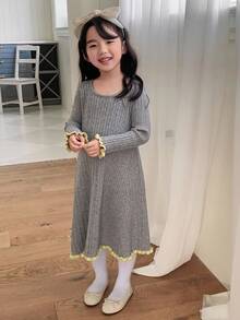 DAZY 女童圆领休闲针织中长连衣裙 - 灰色 - 查看 1