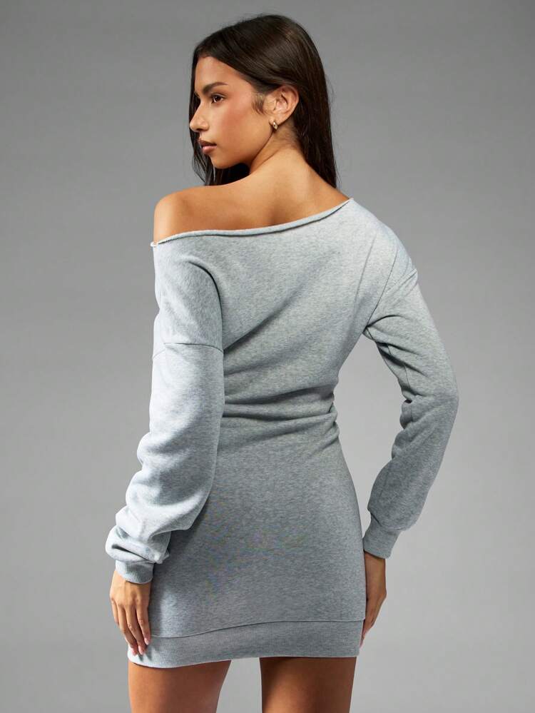 MISSGUIDED Off Shoulder Sweater Mini Dress Winter Fall Long Sleeve Casual Cinched Waist Sweatshirt Dress Autumn Holiday Party