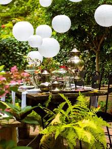 6 件 6-20 英寸白色圆形纸灯笼(不防水)套装适用于家庭花园婚礼派对圣诞节周年纪念装饰、DIY 绘画道具灯罩 - 白色 - 查看 8