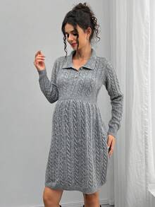 SHEIN Maternity Casual Solid Color Knit Dress, Autumn/Winter