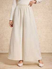 House of One Solid Woven Elastic Waist Maxi Skirt With Front Pleat Women Summer Autumn Casual Wear Cream Women