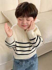 DAZY Toddler Boys' Korean Style Striped Collared Long Sleeve Sweater, Autumn/Winter