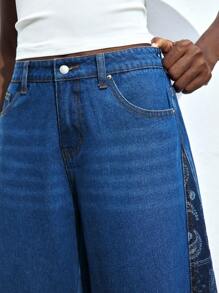 Maija Jeans de pierna ancha con estampado de patchwork de moda casual para mujer