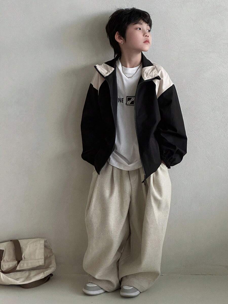 DAZY 秋季大码男童宽松休闲拼色夹克