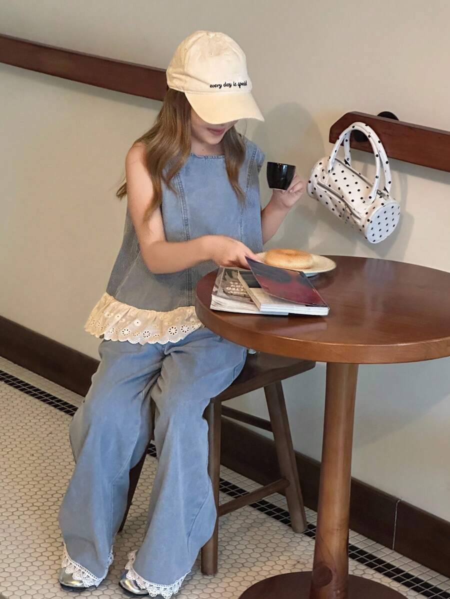 Hapijoa 青少年女孩日常休闲牛仔套装 - 藍色 - 查看 1