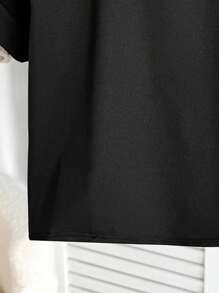 SHEIN Áo thun Raglan tay ngắn cổ tròn rộng rãi màu trơn đơn giản dành cho bé gái tuổi mới lớn - màu đen - Xem 5