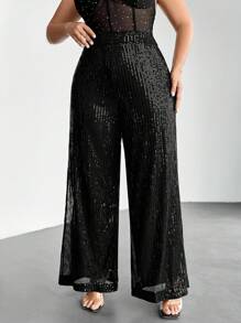 Firerie Plus High Waist Sequin Wide Leg Trousers - Black - View 7