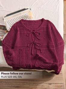 CosyJoli Plus Size Comfortable Casual Vacation Crochet Front Tie Loose Fit Women Apricot Cropped Long Sleeve Cardigan,Fall Clothes For Women Autumn,Slightly Sheer