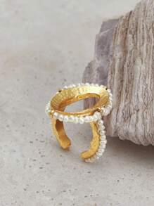 Opalesca 1 chiếc nhẫn ngọc trai/xà cừ, có vân, ánh kim/cảm giác kim loại, đính hạt, thanh lịch, dễ thương, sang trọng, thích hợp cho đám cưới, lễ hội, kỳ nghỉ, cắm trại, phong cách Y2K/Dành cho mẹ/phụ nữ/bé gái/Mùa thu/Mùa đông/Lễ hội/Kỳ nghỉ/Nghỉ mát/Phong cách cổ điển/Halloween, Dành cho mẹ/phụ nữ/bé gái/mẹ, Mùa thu/Mùa đông, Trang phục, Phong cách cổ điển, Cao cấp, Ngọc trai, Thanh lịch, Phong cách cổ tích/Tiên nữ - Vàng - Xem 4