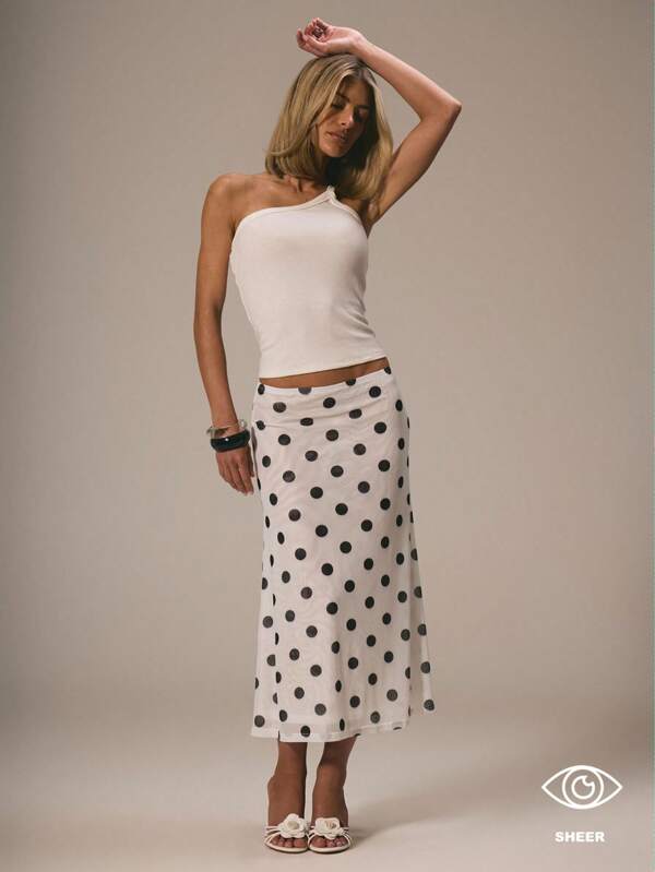 MUSERA Mesh Polka Dot Fun Cute Dainty Girly Spring Summer Skirt Cute, Graduation, Polka Dot Skirt Vacation Holiday Work, Office Fall, Autumn, Winter, Back To School