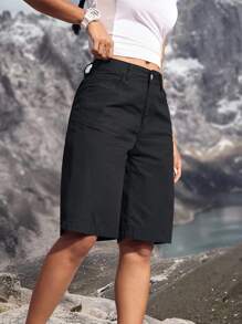 EMERY ROSE Quần short denim ống rộng có túi, dáng rộng, thường ngày, đa năng dành cho nữ - Màu xanh lam - Xem 4