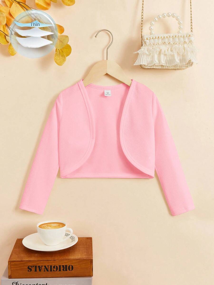 SHEIN Cardigan tricotat în culori solide, casual, drăguț pentru fete tinere - Roz - Vizualizare 1