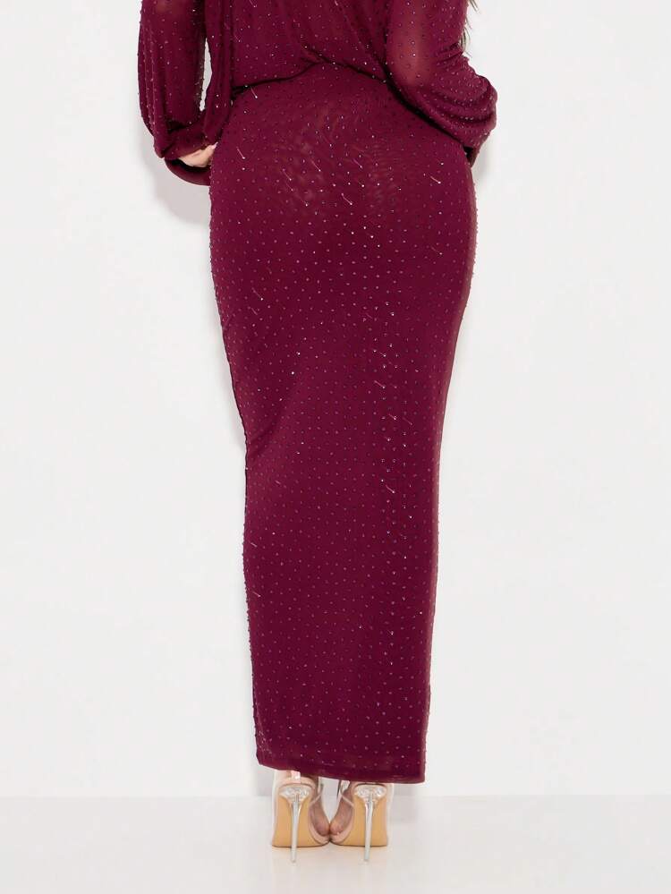 KIZN Rhinestone Embellished Form Fitting Maxi Skirt