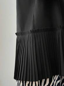 FRIFUL Kaos Wanita Polos Leher Bulat Lengan Panjang dengan Lipatan di Bagian Bawah, Model Kasual Longgar - Hitam - View 1