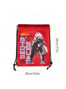 GODZILLAxKONG X SHEIN 1 件卡通字母图案抽绳背包、健身包、帆布背包、休闲包、旅行包、运动沙滩包、男女通用 - 紅色 - 查看 9