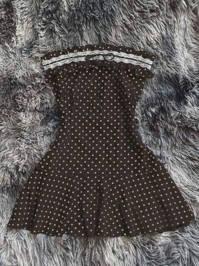 Rina Fox Women's Contrast Lace Bow Decor Polka Dot Print Tube Mini Dress