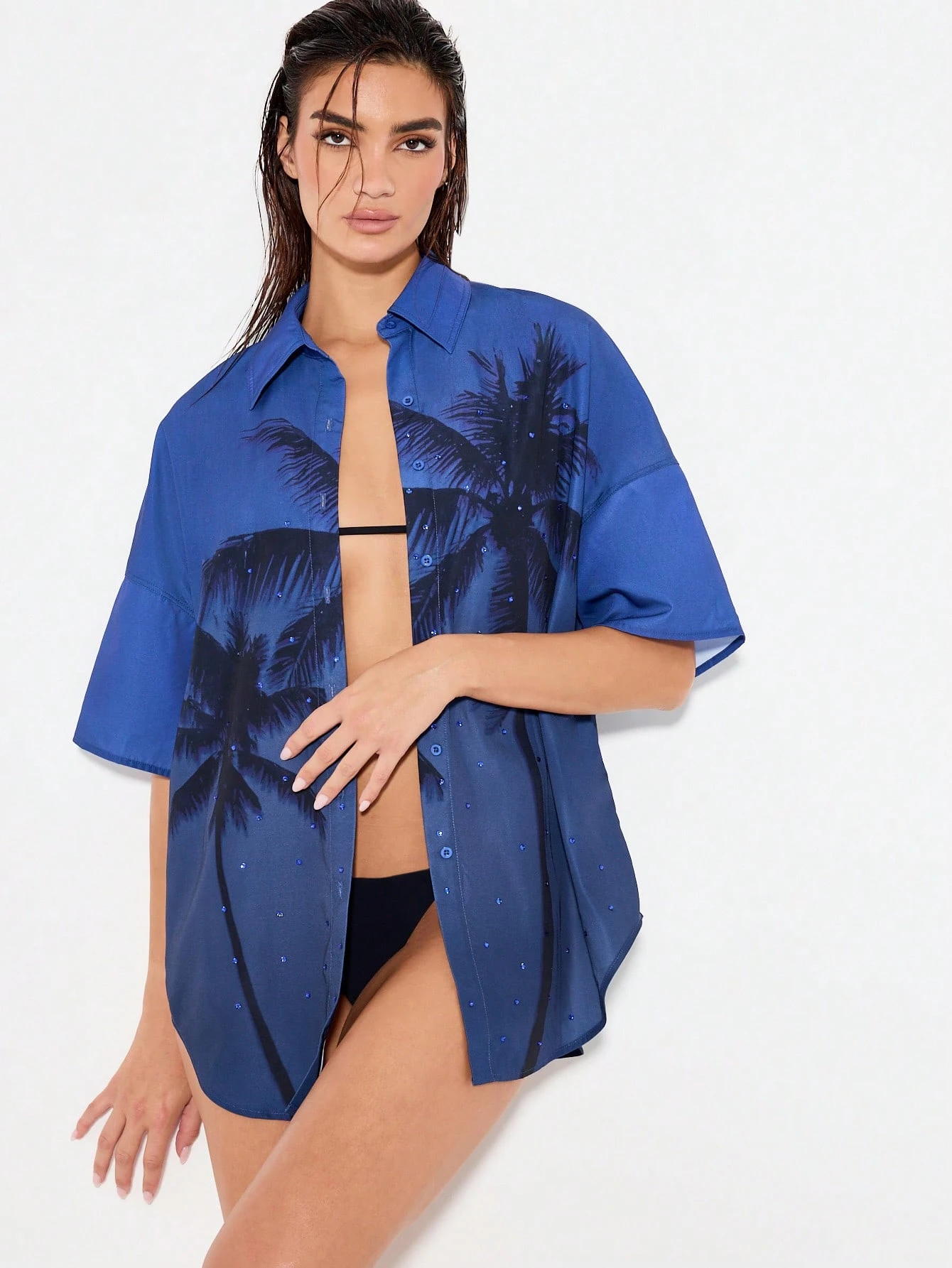 KIZN Chemise boutonnée à imprimé palmier et cristaux