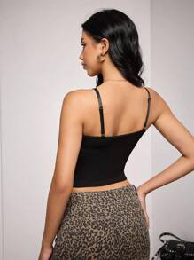 SuitURBody 1 pieza Camiseta de mujer de unicolor con encaje de contraste de moda