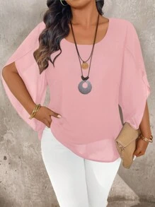 SHEIN LUNE Plus Size Women's Plus Size Cap Sleeve Sheer Elegant Blouse