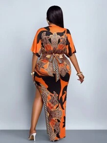 SOLERSUN Bộ đồ hai mảnh ren khoét lỗ họa tiết hoa thời trang nữ cỡ lớn, trang trí khóa kim loại, xẻ tà, mặc đi biển - Màu vàng - Xem 2