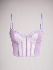 Bra De Lencería Con Encaje Contrastante Y Aros - Morado - Ver 3