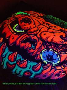 MADBALLS X SHEIN 1 Stück 45*45cm Plüschkissenbezug (ohne Kissenfüllung), Verrückter Augapfel & Kürbiskopf Muster Halloween Kissenbezug, fluoreszierender Digitaldruck Effekt, leuchtend & lebhaft, Halloween Dekoration