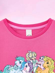 My Little Pony X SHEIN 青少年女孩卡通图案圆领长袖套头衫 - 玫紅色 - 查看 3