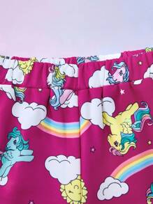 My Little Pony X SHEIN 2 件套青少年女孩字母和卡通图案圆领长袖运动衫和短裤套装 - 彩色 - 查看 5