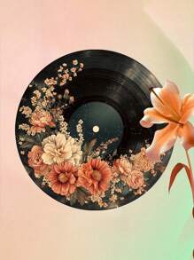 复古花卉黑胶唱片金属标牌 - 圆形铁艺墙饰，2D印刷复古装饰，完美适用于家居、厨房、花园和办公室 - 独特的圣诞礼物创意，金属墙饰，金属墙面装饰，理想的房间装饰（非真正的黑胶唱片） - 彩色 - 查看 8