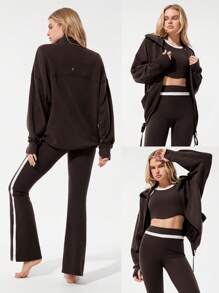 GLOWMODE Chaqueta con cremallera, cuello ancho, cordón ajustable y tela suave y transpirable de modal para días relajados, uso diario y casual