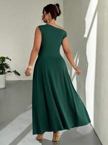 Firerie Abito midi in maglia con scollo a V, arricciatura in vita e orlo asimmetrico, taglie forti, casual ed elegante, adatto per vacanze, attività all'aperto, vacanze, concerti, appuntamenti, feste formali, matrimoni, sensuale, elegante, pendolarismo, ritorno a scuola, spiaggia, ufficio, stile sirena, compleanno - Verde Scuro - Visualizzare 4