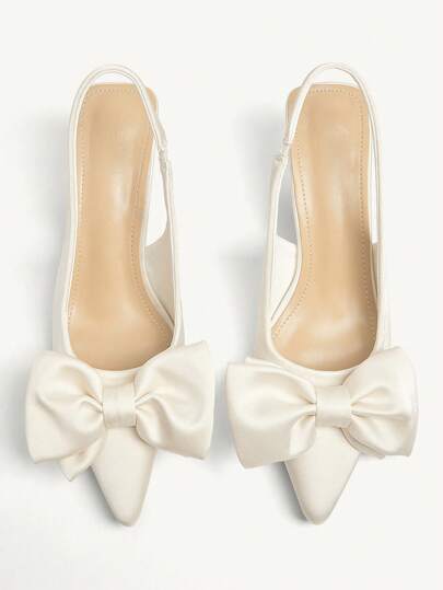 CUCCOO CHICEST Tacones de salón con punta puntiaguda y decoración de lazo, elegantes, románticos y dulces, de satén, de tacón medio, apropiados para ocasiones formales, té de la tarde, citas, fiestas, Navidad, Acción de Gracias, cumpleaños, Día de San Valentín