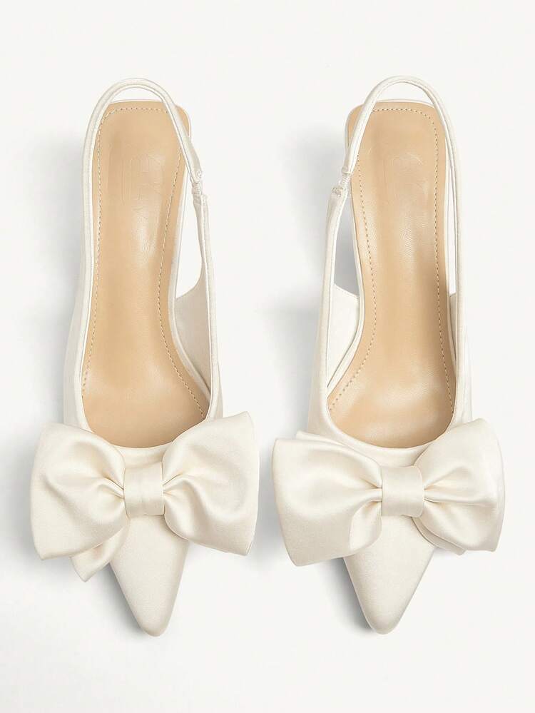 CUCCOO CHICEST Women's Pointed Toe Bow Decor Mid Heel Pumps, Elegant Romantic Sweet Fashion Satin Slip-On High Heels, Suitable For Formal Occasions, Afternoon Tea, Dates, Parties, Christmas, Thanksgiving, Birthdays, Valentine's Day Elegant Shoes Wedding Shoes Summer Shoes Bride Shoes