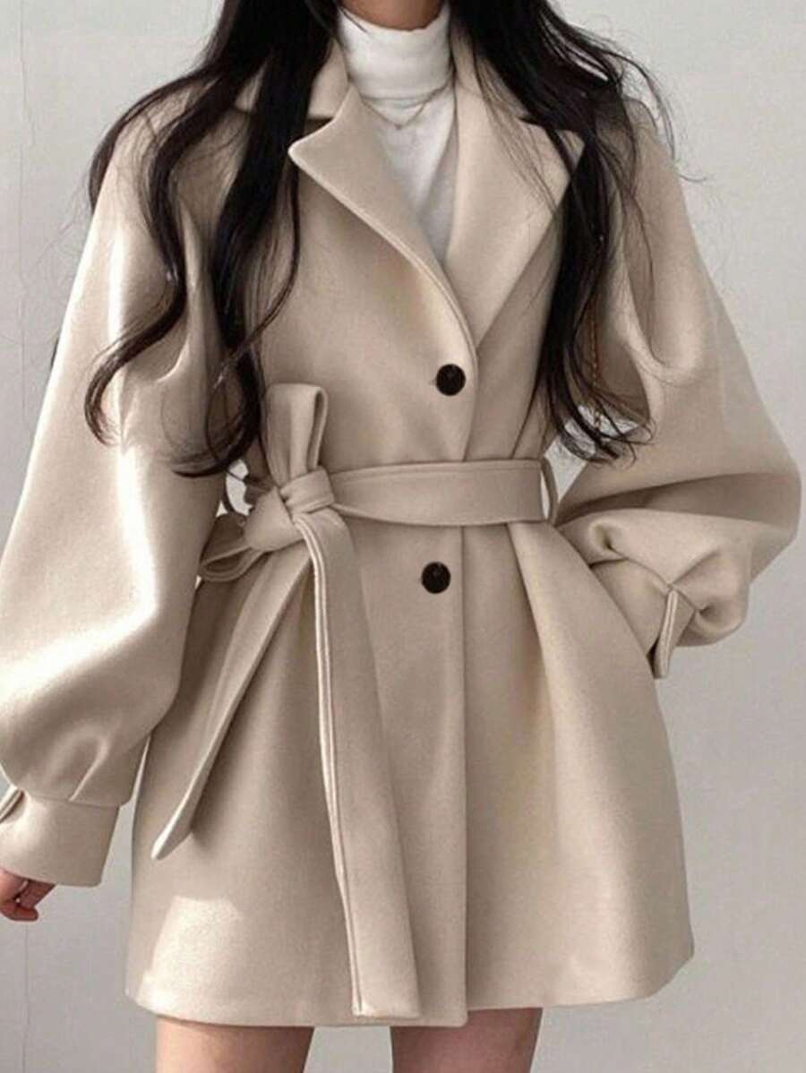 INAWLY New Elegant Tie-Up Long Sleeve Women Long Jacket