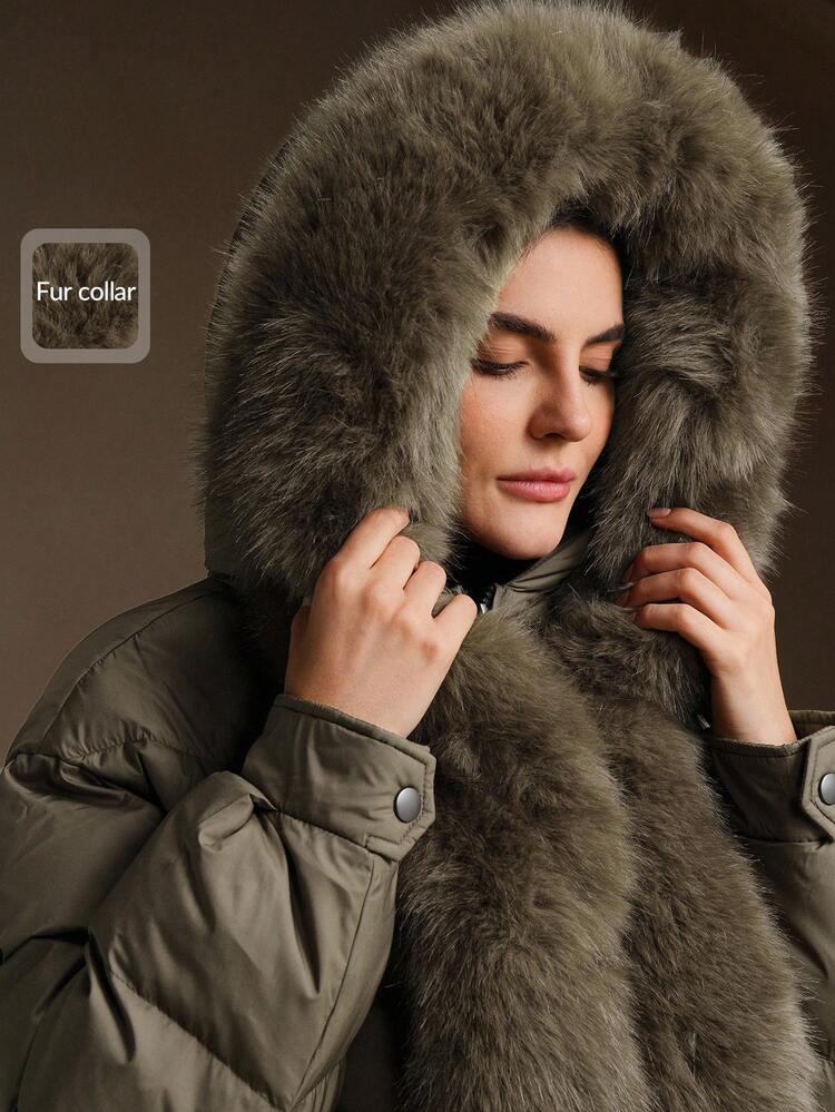 Thick Fluffy Collar Quilted Padded Coat For Women, Suitable For Autumn, Fall, Winter, Going Out, Elegant, Chic, Formal, Graduation