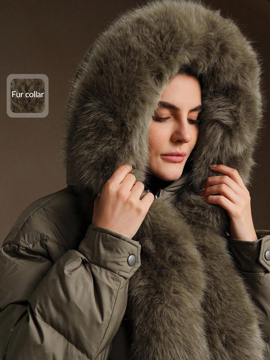 Anewsta Áo khoác chần bông cổ lông dày dặn, có đệm cho nữ, thích hợp cho mùa thu, mùa đông, đi chơi, thanh lịch, sang trọng, trang trọng, tốt nghiệp - Cà phê nâu - Xem 1