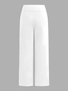 SHEIN EZwear 2 件女士休闲简约高腰喇叭直筒裤，带小马图案，黑白，适合夏季 - 彩色 - 查看 4