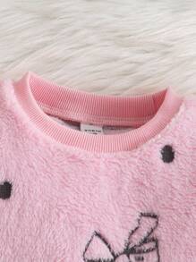 SHEIN 2 Stücke Baby Mädchen Jacke mit Schleifendekor, Rundhalsausschnitt, Langarm & Hose mit elastischem Bund, Kinderkleidung, Babykleidung, geeignet für Herbst/Winter, Party & Alltag