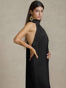 Briarwyn 女士休闲平纹编织露背吊带连衣裙，带鱼尾下摆，夏季女士优雅连衣裙，婚礼宾客礼服，女士沙滩装，女士度假装，7 月 4 日 - 黑色 - 查看 3