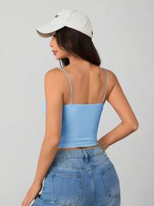 SHEIN PETITE Áo ba lỗ hở ngực bó sát cổ tròn thoáng khí cơ bản màu trắng dành cho nữ - Màu xanh nhạt - Xem 2