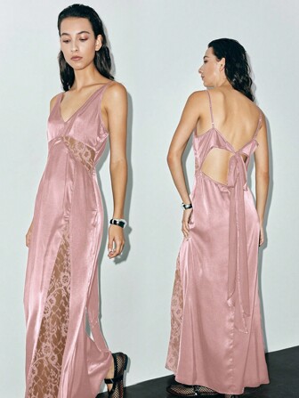 Lumivelle 夏季性感细肩带蕾丝拼布系带露背连衣裙