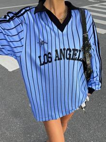 SHEIN EZwear Knitted Long Sleeve Streetwear Plus Size Pullover With Side Stripes And Blue Accents Blue And Black Jersey Long Sleeve Jersey Y2k Jersey Oversized Jersey Striped Jersey Winter Fall Autumn