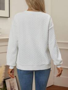 SHEIN 孕妇字母图案圆领落肩长袖侧开衩休闲运动衫 - 白色 - 查看 2