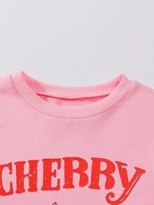 2pcs/Set Tween GirlsSweatshirt Outfit, Casual & Fashionable Sweet Style, Cherry Print Pink Crew Neck Pullover Sweatshirt & Simple Versatile Sweet Bow Skirt, Suitable For Daily Wear, School, Gathering - Pink - View 8