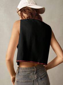 Bohemela 女式度假花卉刺绣无袖前系带衬衫