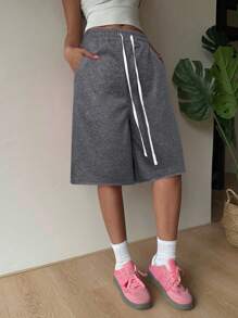 SHEIN EZwear 大码女式深灰色阔腿休闲短裤