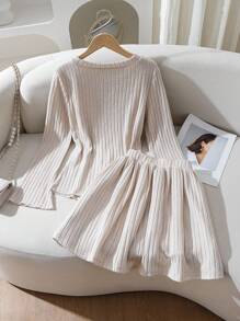 少女正装通勤背心+百褶裙针织套装 - 杏色 - 查看 2