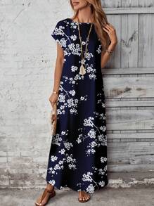 EMERY ROSE Casual Versatile Blue Ditsy Floral Elegant Pattern Women's Dress, Spring/Summer Chic Dress - Multicolor - View 5